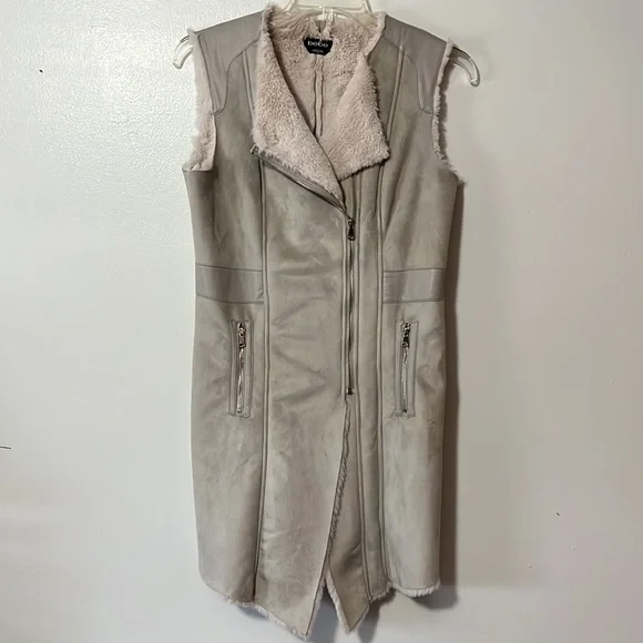 BeBe Grey Long Vegan Suede Moto Vest - Picture 7 of 8